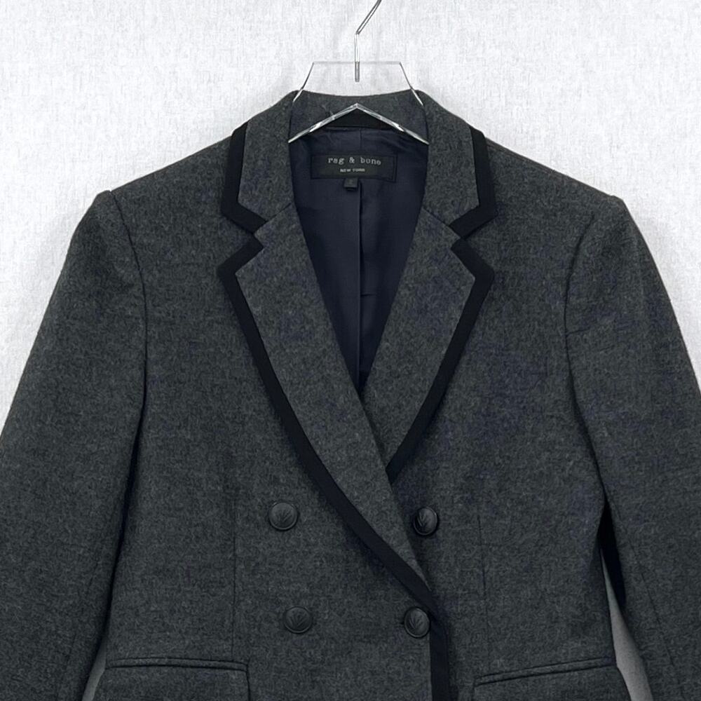 RAG AND BONE Wool Harrow Blazer Womens 2 Gray Black Trim Double Breasted Button - Picture 5 of 15